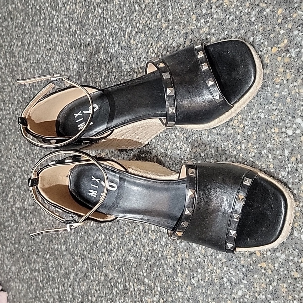 Mix No. 6 4.5 in Black with Studs Wedge Sandals